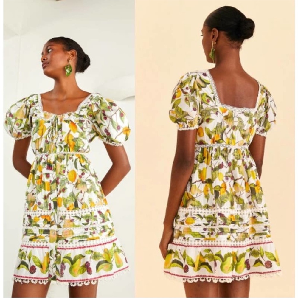 Farm Rio Fruit Orchard Mini Dress 100% Cotton Scallop Edge Size Small NWT